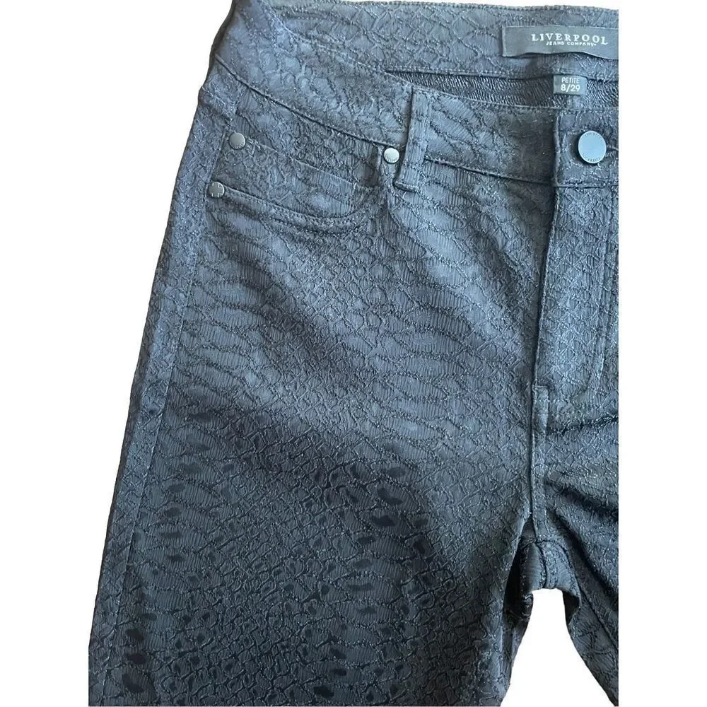 Liverpool Jean Company black jacquard pants with geometric textured patterns all